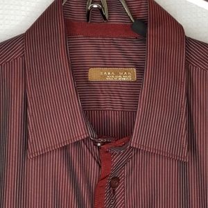 NEW Zara Men's XL 42 Burgundy Wine Pinstripe Shirt